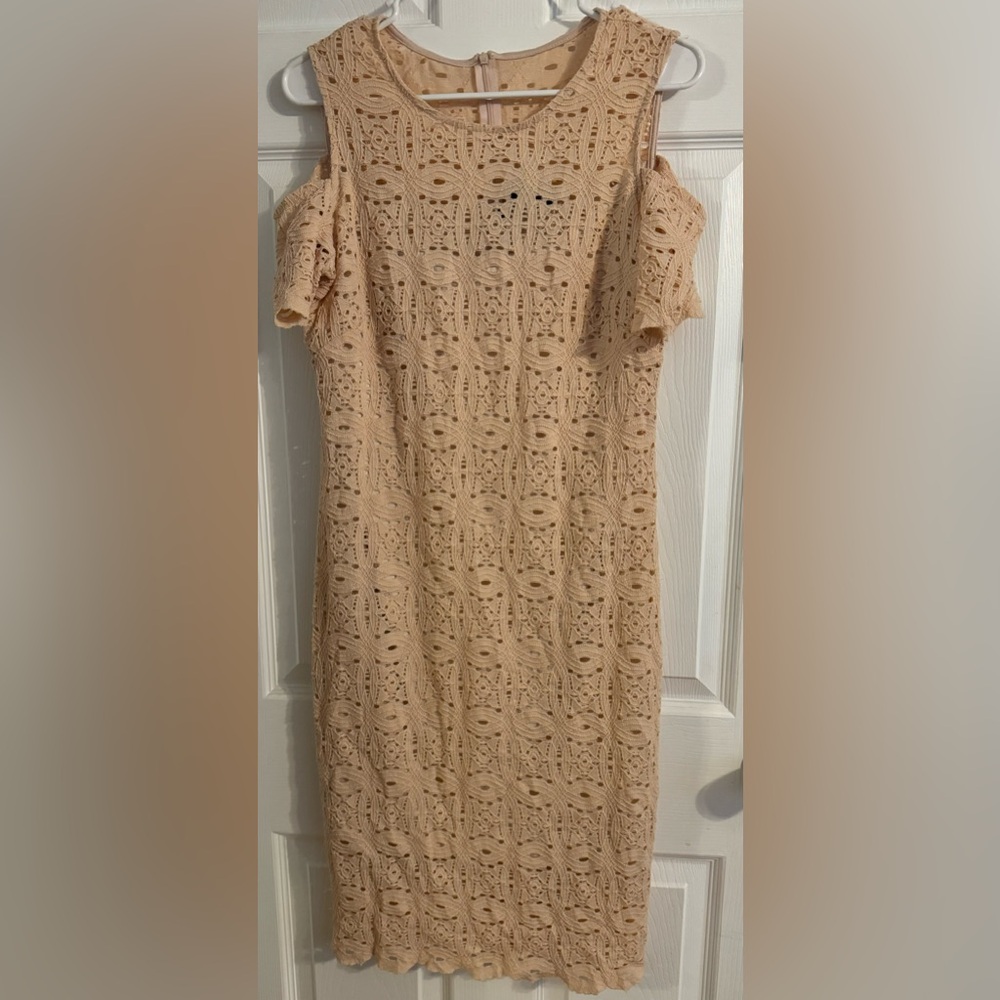 RONNI NICOLE Pink Cut Out Lace Short Sleeve Cold Shoulder Sheath Dress size 8P